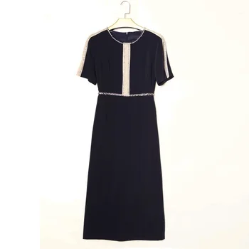 

New 2018 Celebrity Inspired Party Evening Women Summer Long Dress Crystal Beading Half Sleeve Back Split Elegant Formal Dress OL