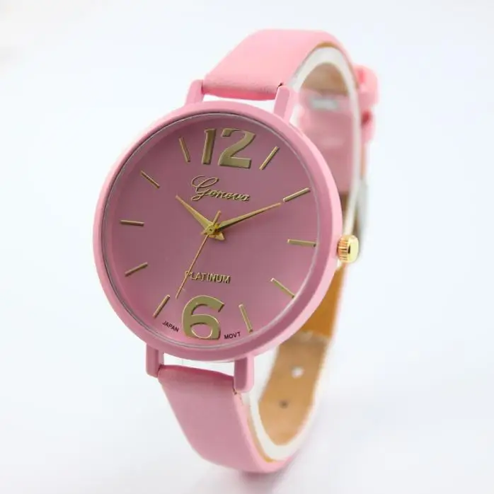 Модные мужские часы, женские роскошные брендовые часы с кожаным ремешком, аналоговые кварцевые наручные часы, браслеты, Saat Relojes Mujer - Цвет: pk
