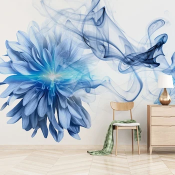 

Custom Photo Wall Mural Waterproof Canvas Painting Modern Abstract Smoke Blue Flower Bedroom Room Wall Papers Home Decor Sticker