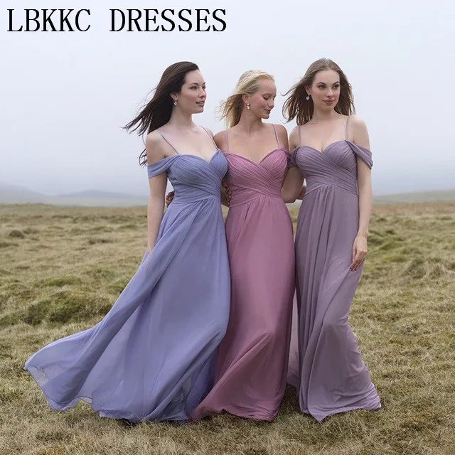 Off The Shoulder Chiffon Bridesmaid Dresses Long 2019 Robe Demoiselle D'honneur Spaghetti Straps A Line Wedding Guest | Свадьбы и