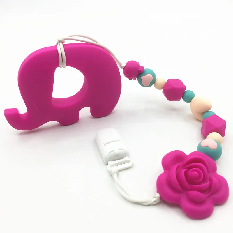 

Silicone Teething Pacifier Clips with Safe ABS flower Beads Silicone Pacifier Chain Holder for Nipples Baby Chew Toys