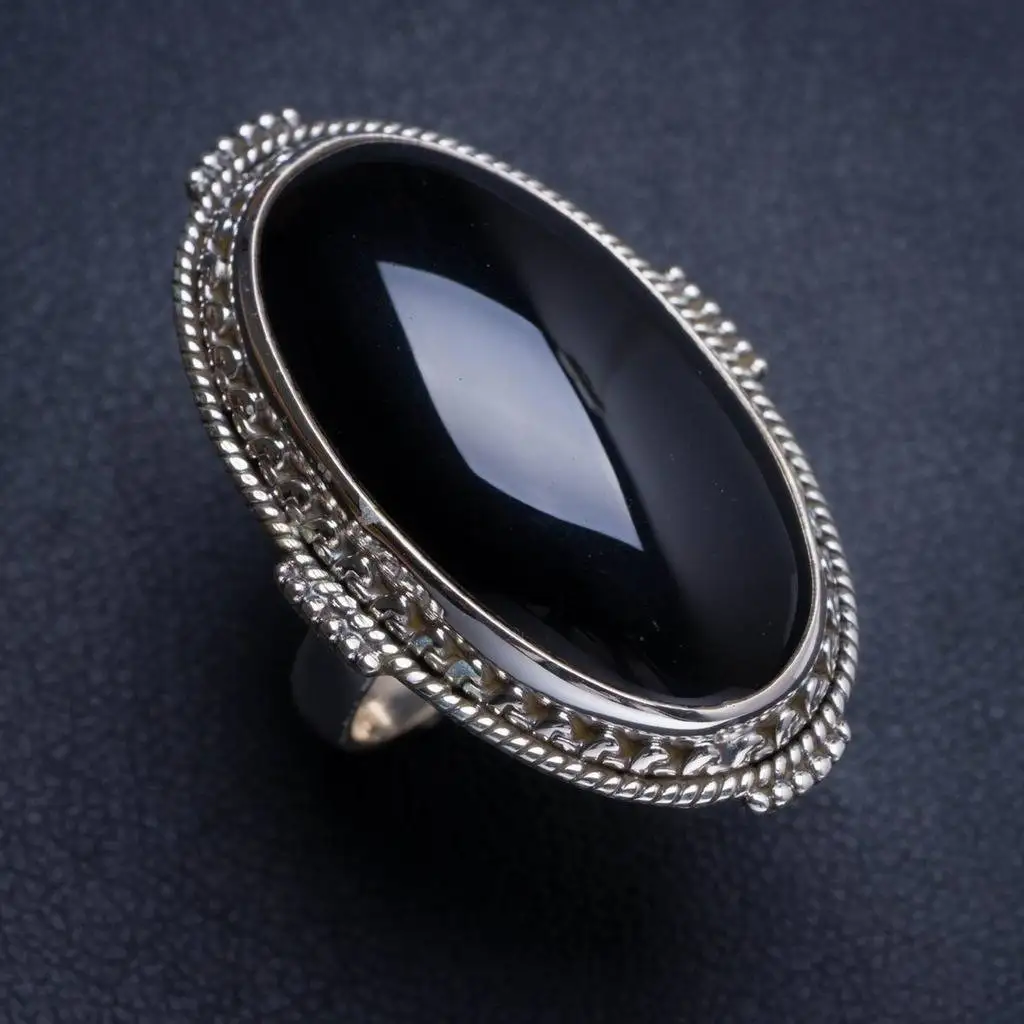 

Natural Black Onyx Handmade Unique 925 Sterling Silver Ring 6 Y4736