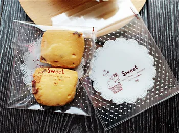 

300pcs 8x8cm White Lace Cookies Bag For Biscuit Baking Bakery Food Packaging Decoration Plastic Self Adhesive Bag