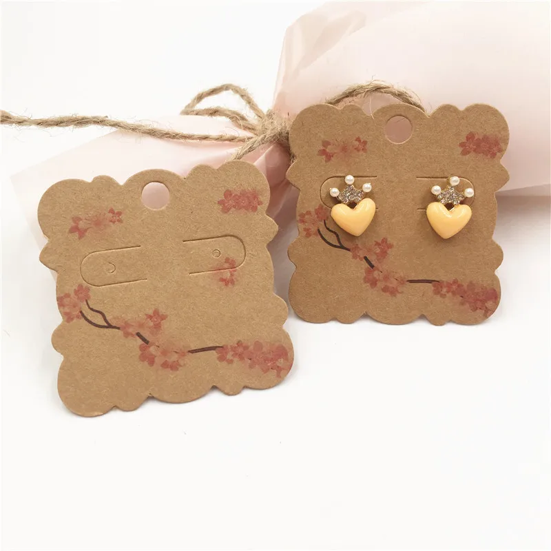 50pcs Fashion Kraft Paper Earring Cards 5x5cm Ear Studs Card Hang Tag