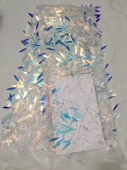 

Nigerian lace fabrics 2018 African swiss voile lace high quality blue white sequins swiss voile lace for wedding party dress