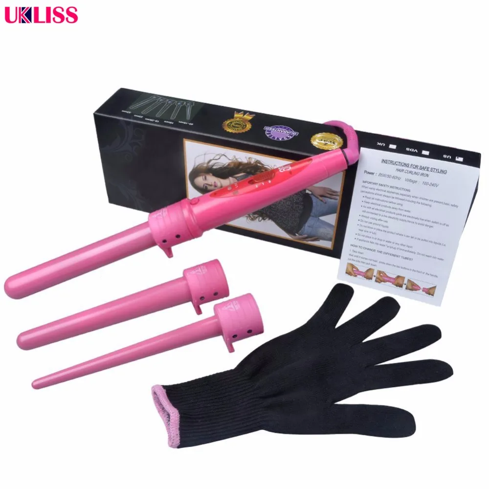 

Pro 3 Part Interchangeable Hair Curling Iron Machine Ceramic Hair Curler Multi-size Roller Heat Resistant Glove Styling Set