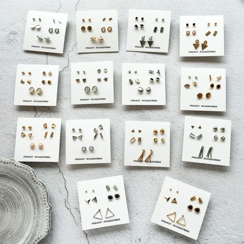 Модные женские серьги Джокер геометрические маленькие серьги-гвоздики треугольные круглые жемчужные серьги-гвоздики для женщин ювелирное изделие сочетание