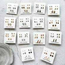 Модные женские серьги Джокер геометрические маленькие серьги-гвоздики треугольные круглые жемчужные серьги-гвоздики для женщин ювелирное изделие сочетание