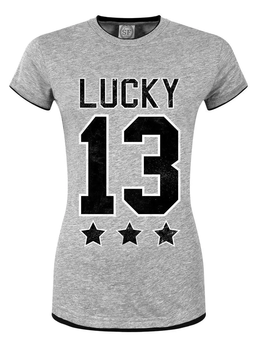 Lucky 13 Ringer, женская серая футболка, хлопковая Футболка для женщин, Harajuku, хорошее качество, брендовая футболка, хлопок, топ, футболка