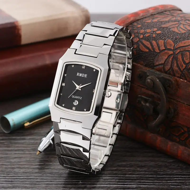 RMDE роскошный бренд Вольфрамовая сталь браслет часы для офиса водонепроницаемые часы мужские прямоугольные стильные модные элегантные кварцевые часы saat