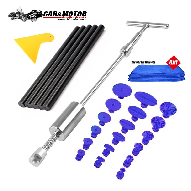 

PDR Tools Car Paintless Dent Removal Tool Kit Dent Repair Puller Kit Slide Reverse Hammer Glue Tabs Suction Cups For Hail Damage