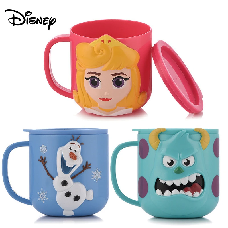 

Disney children 3D cute cup with lid plastic baby water bottle mouth handle baby drink cup