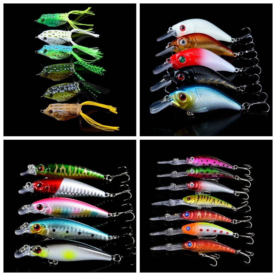 Фото LINGYUE 56 шт./лот набор смешанных приманок Minnow кривошипная приманка и мягкая лягушка рыболовные снасти 56 различных цветов воблеры рыболовные снасти №3