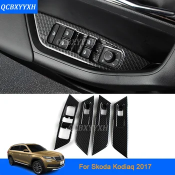 

Car Styling Carbon Fiber Window Glass Lifter Switch Buttons Decorative Frame Cover For Skoda Kodiaq 2017 LHD Internal Sticker
