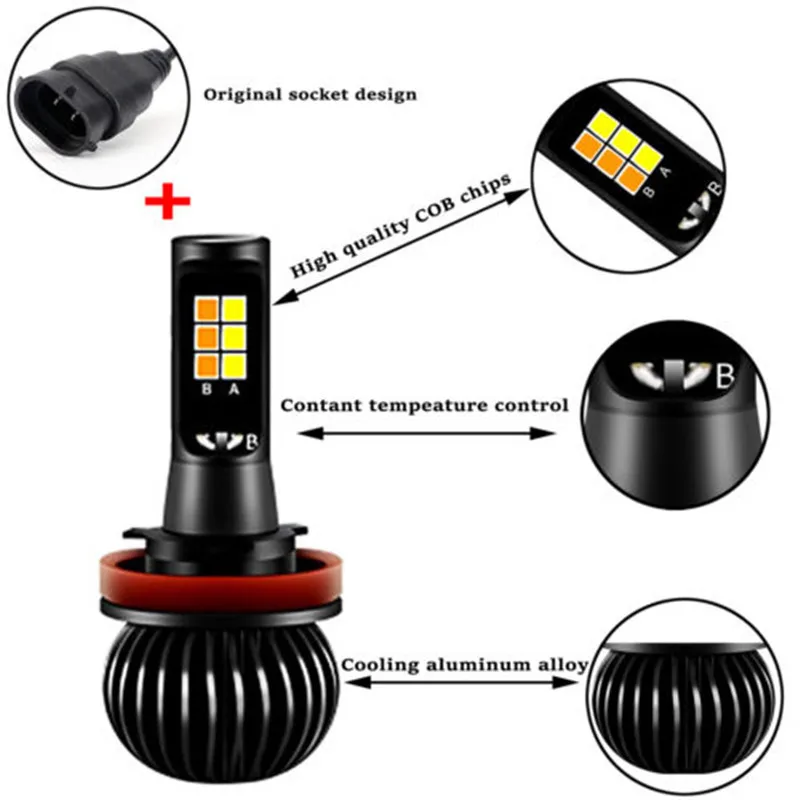 1 комплект X5 6000K высокомощный автомобильный противотуманный светильник двухцветный светодиодный фонарь H4 H11 H7 H8 H9 9006 9005 20 Вт 720 мл 3000 К универсальная передняя противотуманная фара