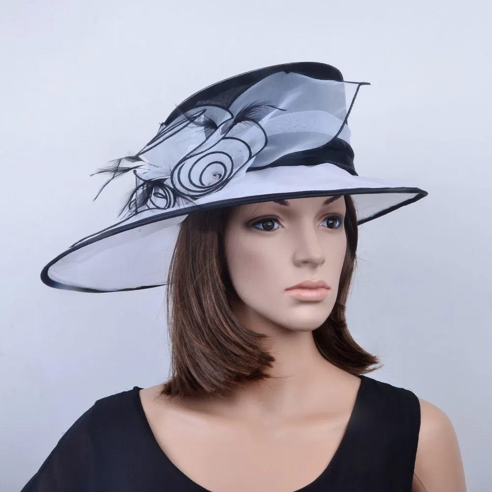 Белая черная органза шляпа вуаль для невесты sinamay шляпа Свадебный церковный шляпа Кентукки Дерби шляпа