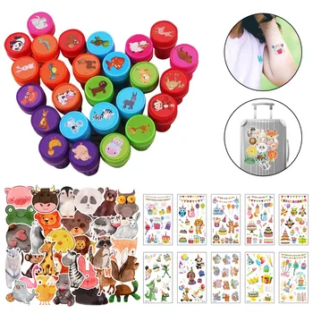 

10 Sheet Temporary Tattoo Stickers +50 Sheet PVC Stickers +26PCS Stamps for Birthday Festival Animal Theme Party Favors Supplies