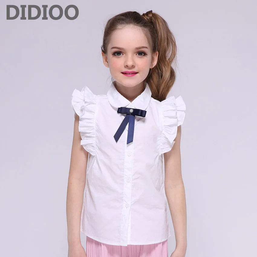 

Kids Blouses for Girls Summer Petal Short Sleeve Shirts Children Solid Blouses School Girls Tops 4 6 8 9 14 Years Teenage Shirts