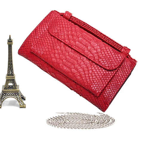 TOPHIGH роскошный клатч из воловьей кожи, сумка через плечо, маленькая сумка с крокодиловым узором, натуральная кожа, клатч на цепочке, женский подарок - Цвет: Red