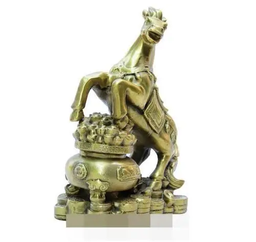 

FengShui Chinese Bronze Copper folk treasure bowl Wealth Coin Up Horse Statue