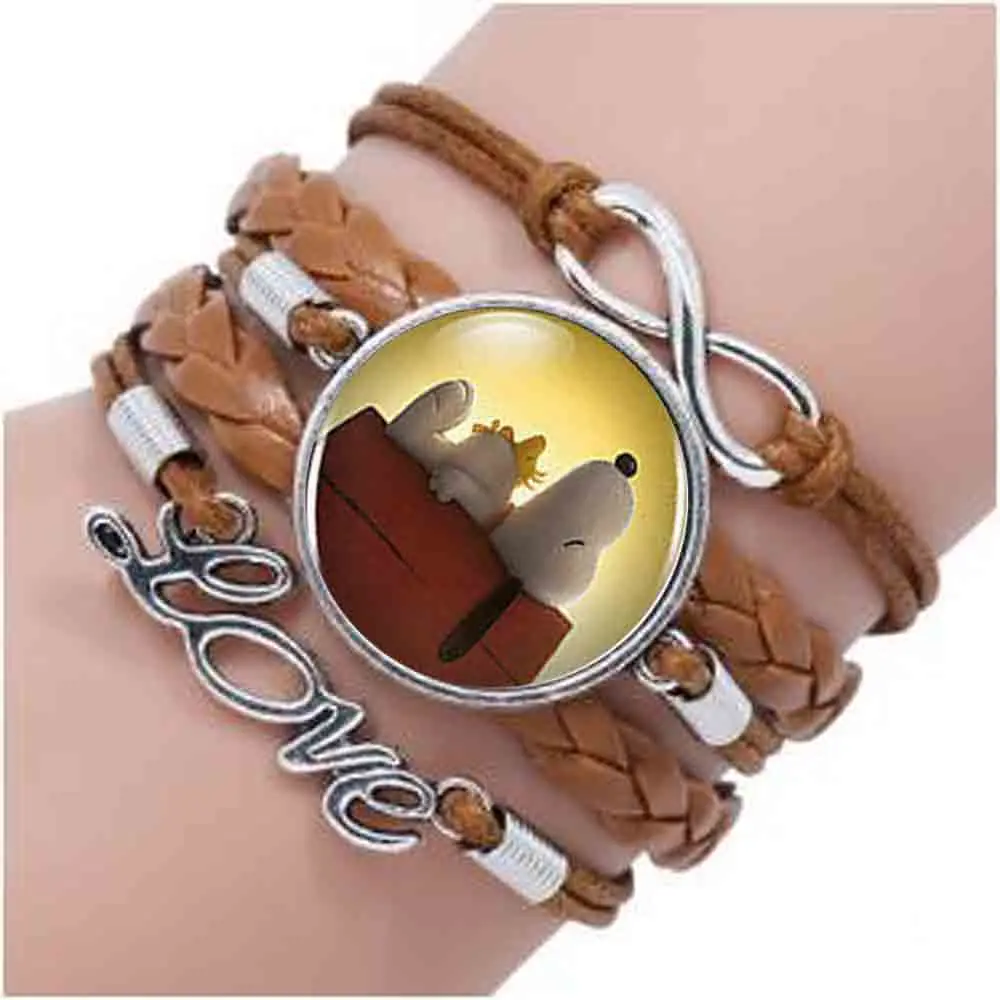 Steampunk The Peanuts Movie bracelet white dog chain 1pcs/lot Glass