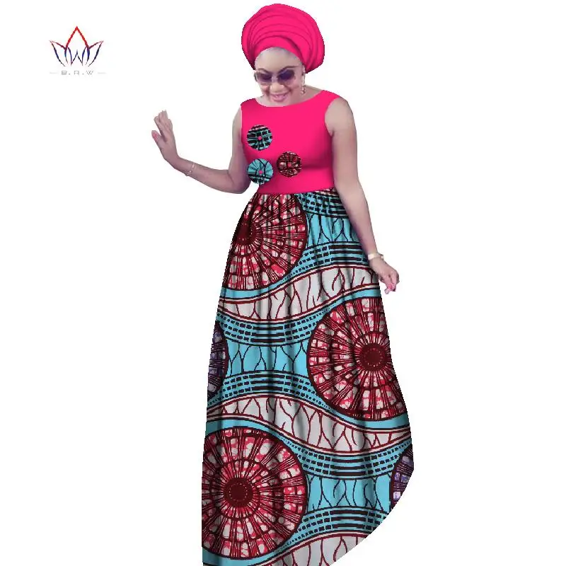 BRW африканские платья размера плюс для женщин 6XL Дашики Африканский стиль без рукавов сексуальные макси платья+ платок 2 шт WY2019