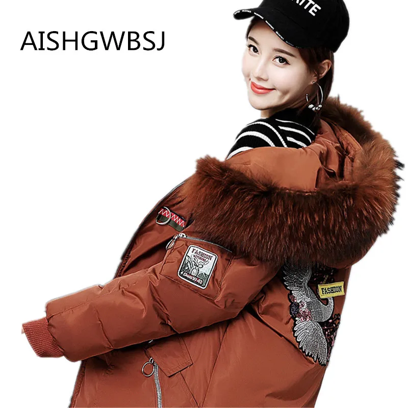 Femmes Taille Mince Épais Grande army Green Chaud Black Section Fourrure Longue Manteau Extérieure 2018 gray Nouvelles Grand D'hiver caramel De Brodé Colour Col white Tq081 Veste 055wqY