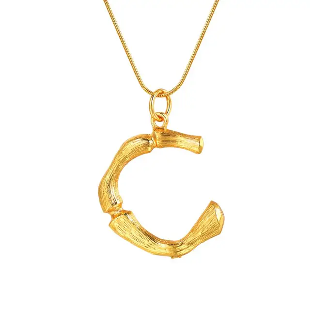 Bamboo Initial Letter C Necklace Gold 
