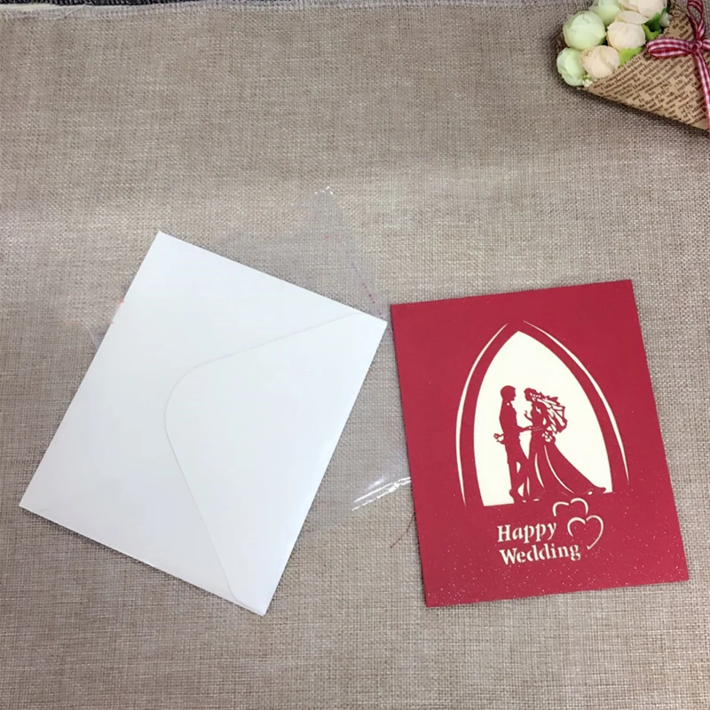 1pcs Sample 3D Laser Cut Paper Greeting Pop Up Kirigami Card Bride and Groom Wedding Invitation Valentine's Day Postcards Gifts (3)