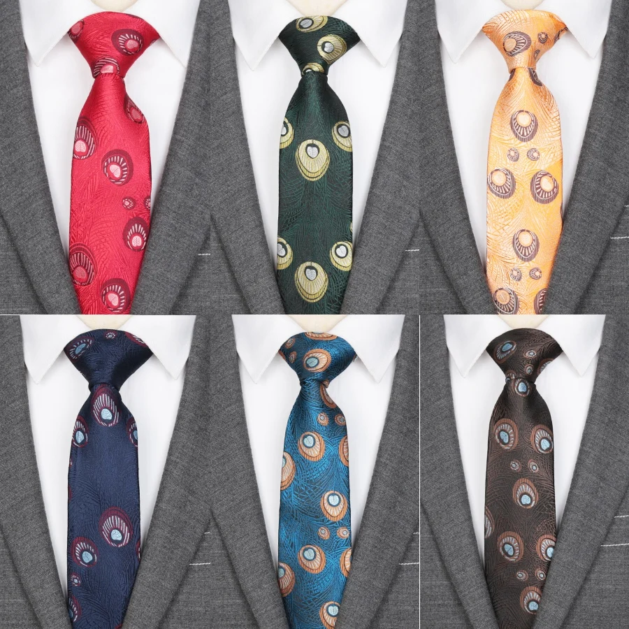 Men Tie Flower Skinny Ties JACQUARD WOVEN Peacock Fashion Business Suit Wedding Party Gravata Bowtie Male Dress Shirt Necktie