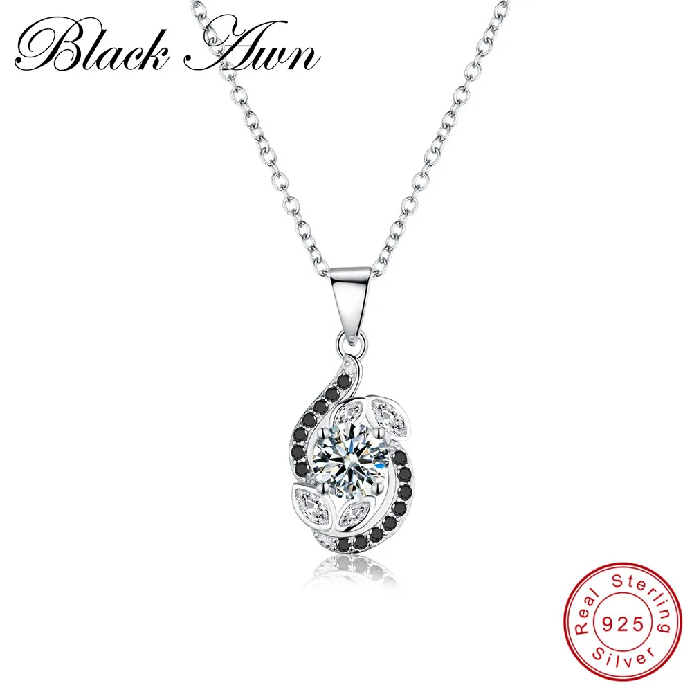 

[BLACK AWN] High Quality 925 Sterling Silver Fine Jewelry Trendy Engagement Necklaces for Women Wedding Pendants P140