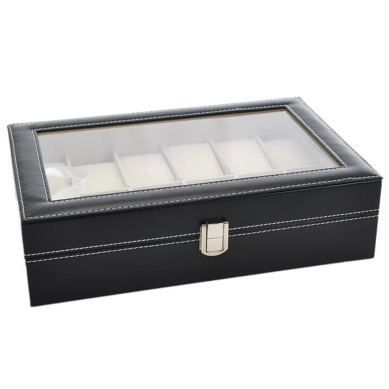 

LASPERAL 1PC Black PU Leather Jewelry Case For Watch Box Best Birthday Gift Storage Boxes Holder Desktop Organizer Drop Shipping