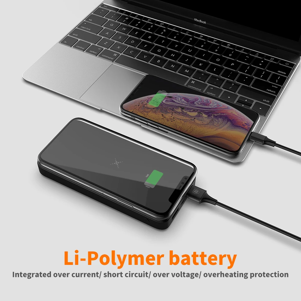 Baseus 10000mAh Wireless Charger Power Bank Dual USB Powerbank External Battery Wireless Charging Poverbank For iPhone Samsung