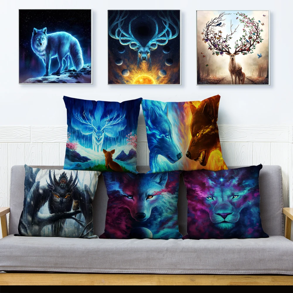 Cartoon Colorful Tiger Lion Wolf Cushion Cover Linen Pillows Covers 45*45cm Throw Pillow Case Car Home Decor Animal Pillowcase Cartoon Colorful Tiger Lion Wolf Cushion Cover Linen Pillows Covers 45*45cm Throw Pillow Case Car Home Decor Animal Pillowcase