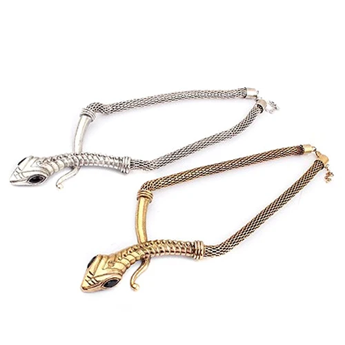 Женское винтажное Золотое серебряное ожерелье с подвеской в виде змеи