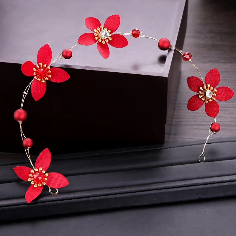 Красный китайский стиль ободки цветок ручной работы кристалл дешевле Тиара для волос женские украшения для волос свадебный головной убор Винтаж