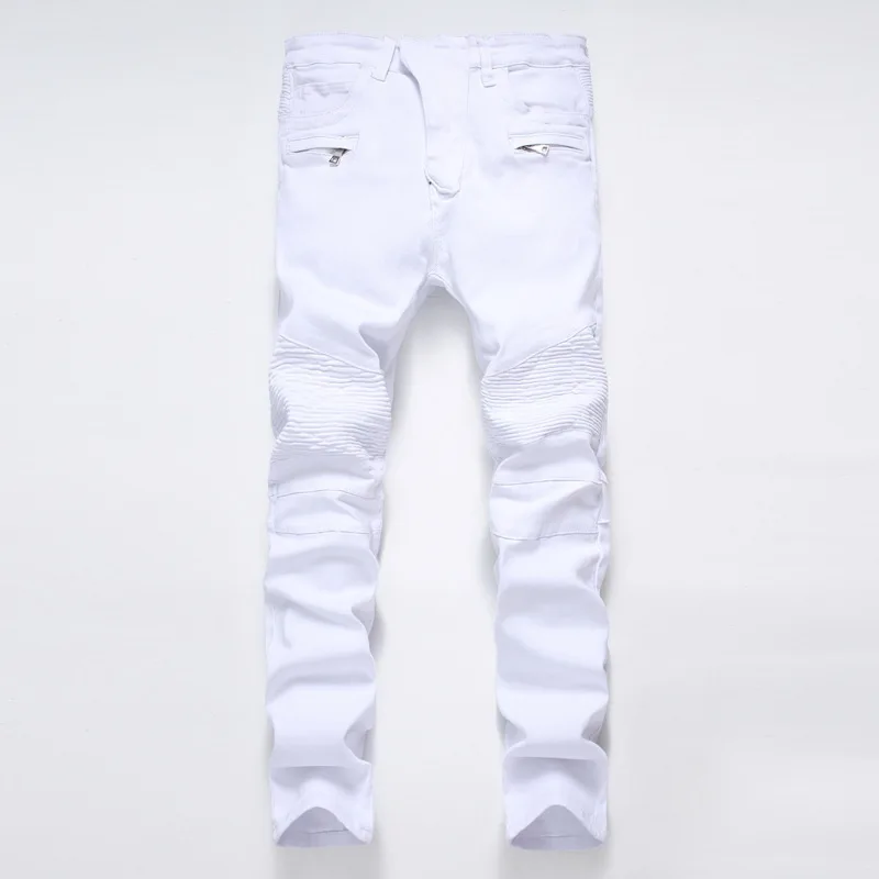 Новинка, мужские джинсы в стиле панк, для улицы, плиссированные, облегающие, хип-хоп, джинсовые брюки, высокое качество, мотоциклетные штаны, плюс размер 27-42 - Цвет: 1LD433 USA SIZE W
