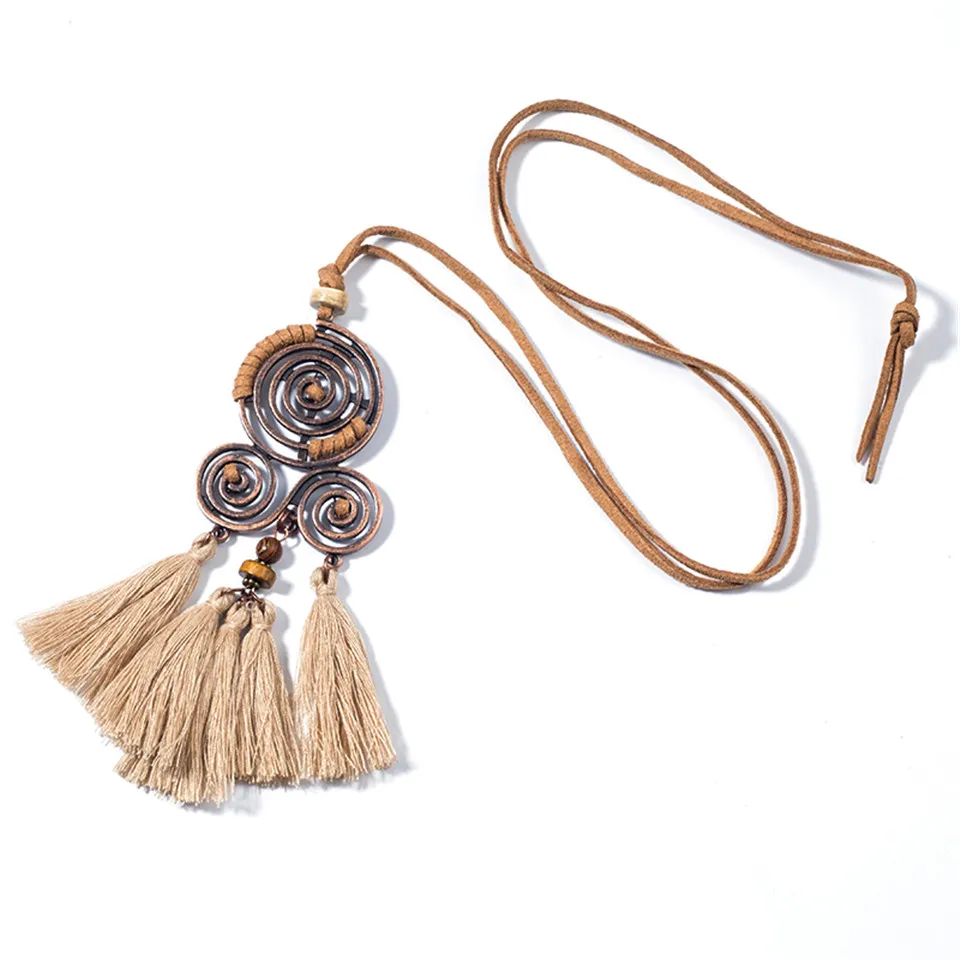 Винтажный богемский этнический кулон в виде ракушек с кисточкой, ожерелье, ювелирное изделие, бохо, длинная веревка, кожаная цепочка, свитер, эффектное колье - Окраска металла: N010788-B