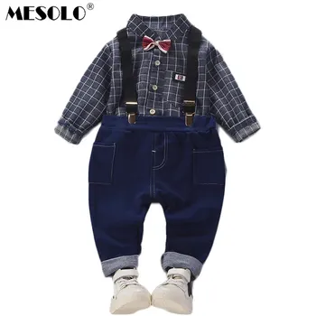 

MESOLO 2019 autumn new kid gentleman's lattice pants suit, fashionable Bow Tie Shirt, 2 pieces, one hair. C1