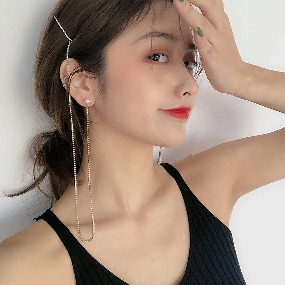 

2019 New fashion Silver Plated Pearl Dangle Hanging Gem Stone Rhinestone Long Drop Earrings For Women Tassel Jewelry kolczyki