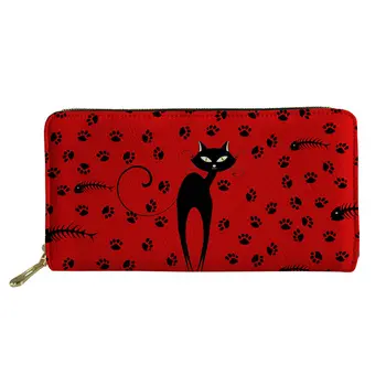 

Noisy Designs Women Red Wallets Clutch Female Leather Bags ID Card Holders Cell Phone Cash Wallet Cute Cat Ladies Purses Bolsas