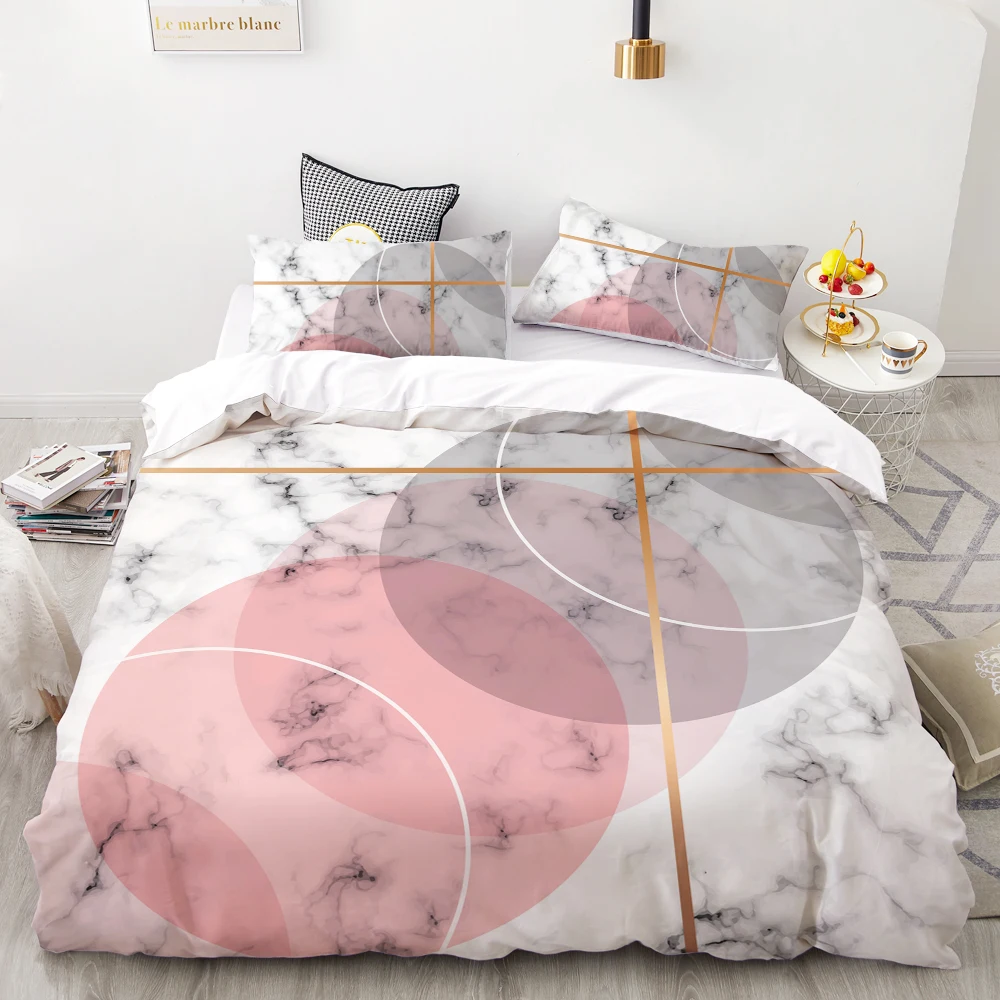 

3D HD Digital Printing Custom Bedding Set,Duvet Cover Set Double Queen Cal King,Wedding Bedclothes Pink Marble Drop Shipping