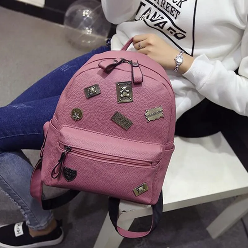 

Vintage Casual Style Black PU Women Leather Backpack School Bag Famous Designer Brand Backpack For Girls travel bags