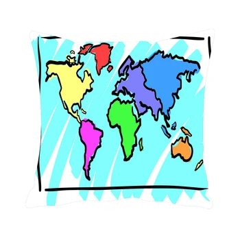

Cartoon World Map Pattern Customized Cotton Square Throw Pillow Case Decorative Cushion Cover Pillowcase 18x18 Inch(45*45cm)