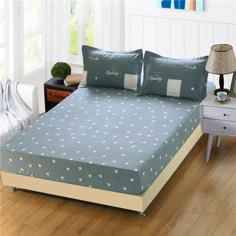 

1 Piece 100% Cotton Fitted Sheet Geometric Print Bed Sheet For Single Double Bed Kids Adults XF637-23 (No Pillowcase)