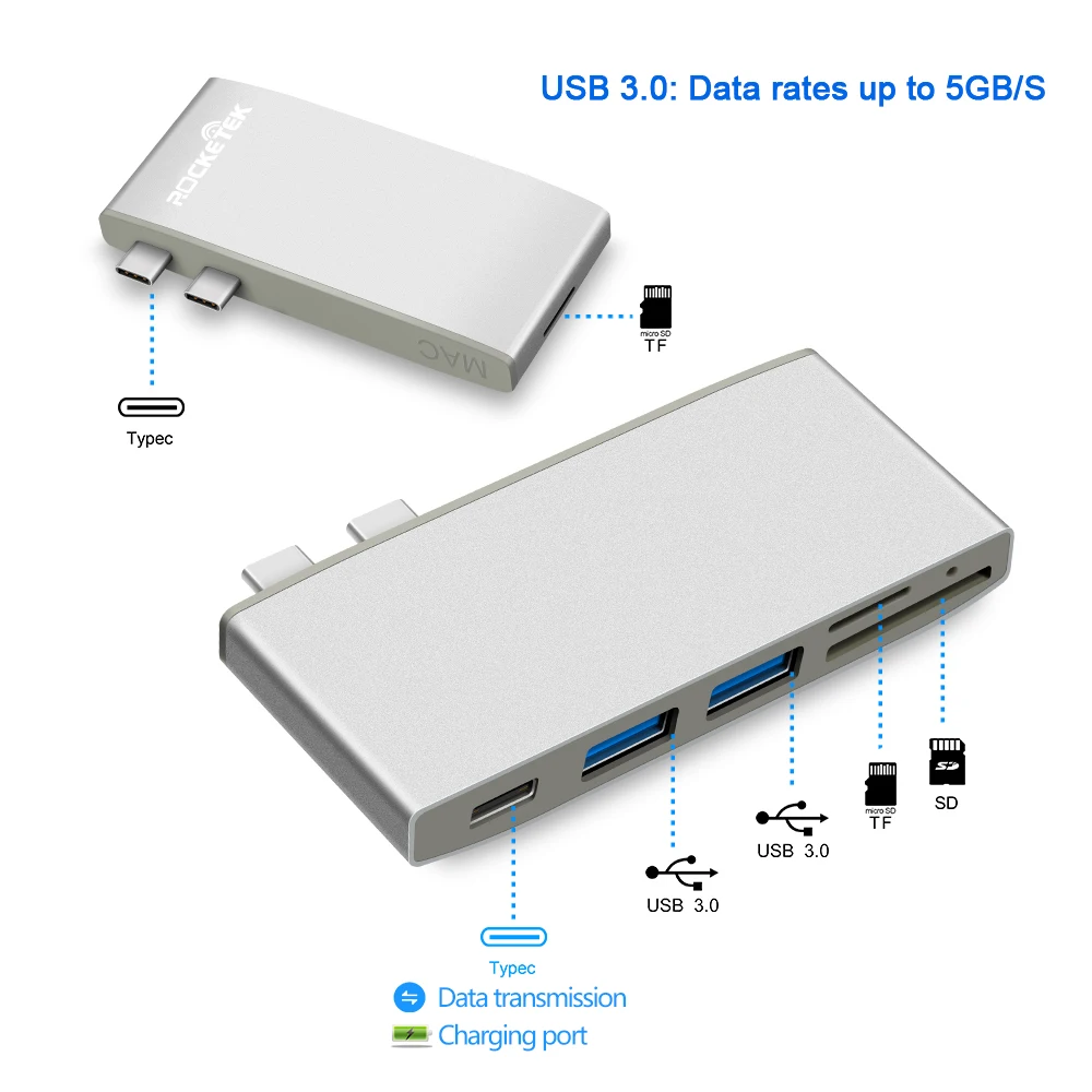 Rocketek мульти Тип c 3,0 usb-хаб порт адаптер питания интерфейс сплиттер SD/TF кард-ридер для MacBook pro ПК Аксессуары для ноутбуков