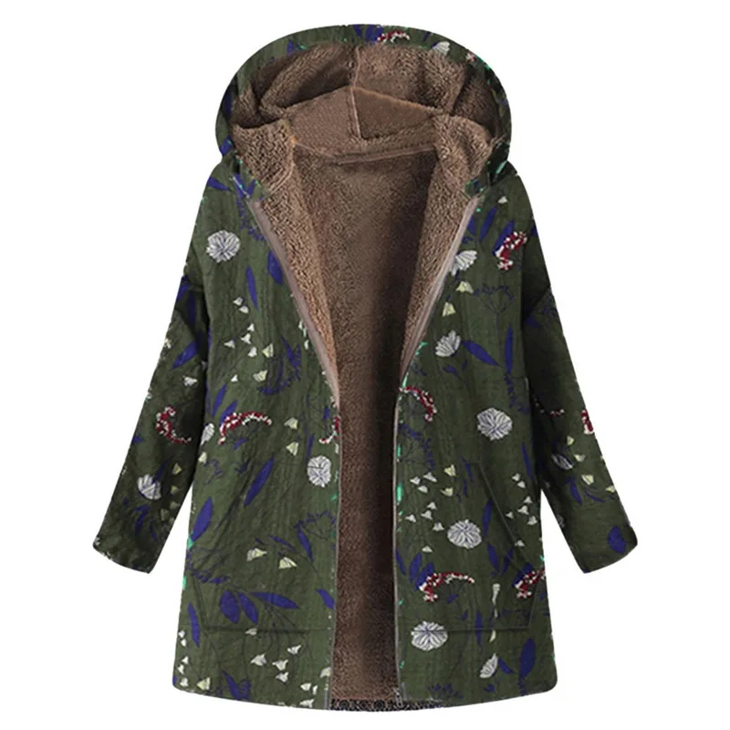 Veste Mélanges Longue Imprimé Et À Éclair Capuche Casual Bleu Mode Peluche jaune Femmes Fermeture Laamei Automne D'hiver De vert Grande En Avec Manteau Taille Mélange pfxT4