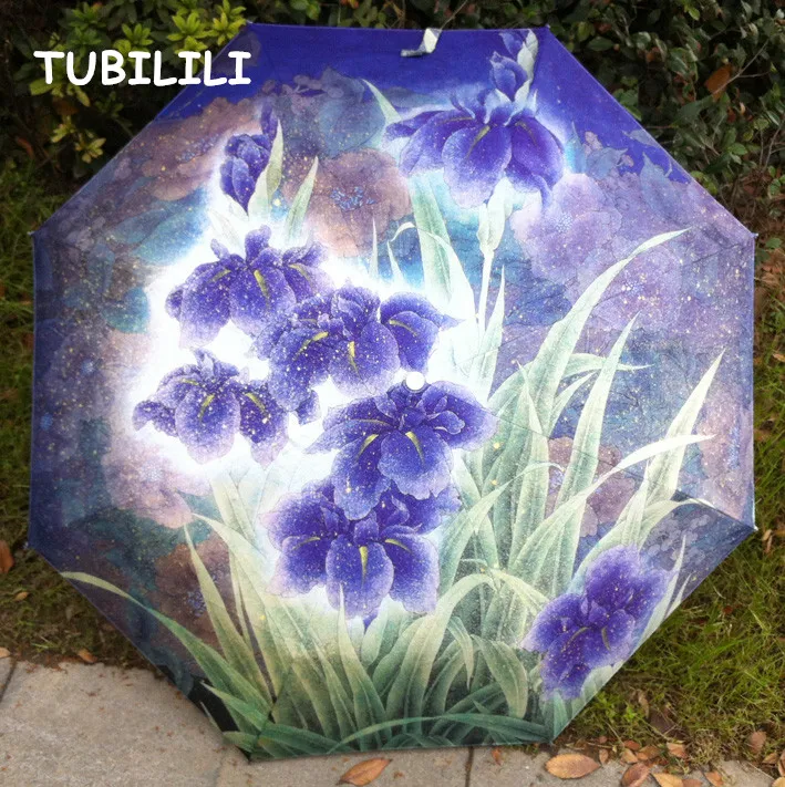 

Oil Painting Umbrella Drawing Sunshade Brand Art Floral Umbrella UV Protection Wind Resistant Quality Blue Umbrella Regenschirm