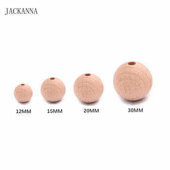 

100PCS Natural Beech Wood Teether Beads, Round DIY Wooden Baby Teething Beads for Pacifier Clips Making 12mm 15mm 20mm 30mm