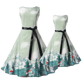 

New Mother And Daughter Dress Family Clothes Summer Sleeveless mommy and me Dresses Matching Clothing Printed Flower mae e filha